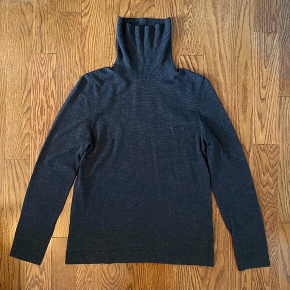 Jones New York 100% Merino Wool Charcoal Grey Turtleneck Sweater Thin Knit - Picture 10 of 12